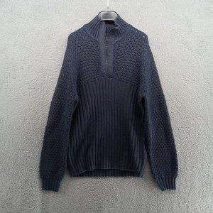 William‎ Rast Sweater Mens XL Navy Blue Chunky Knit 1/4 Zip Pullover Rustic